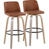 Toriano 30" Swivel Bar Stool in Light Grey Wood & Camel Leatherette with Black Footrest (Set of 2)